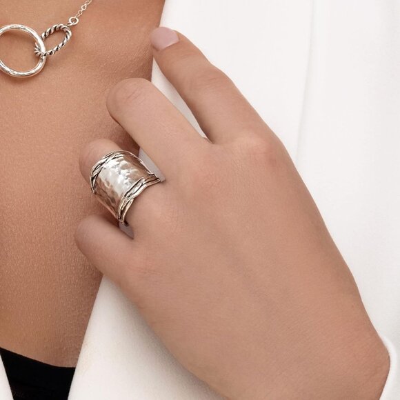 🆕 Women Silver Hammered Finish Vintage Design Rings Sterling Artisan Jewelry - Picture 2 of 6